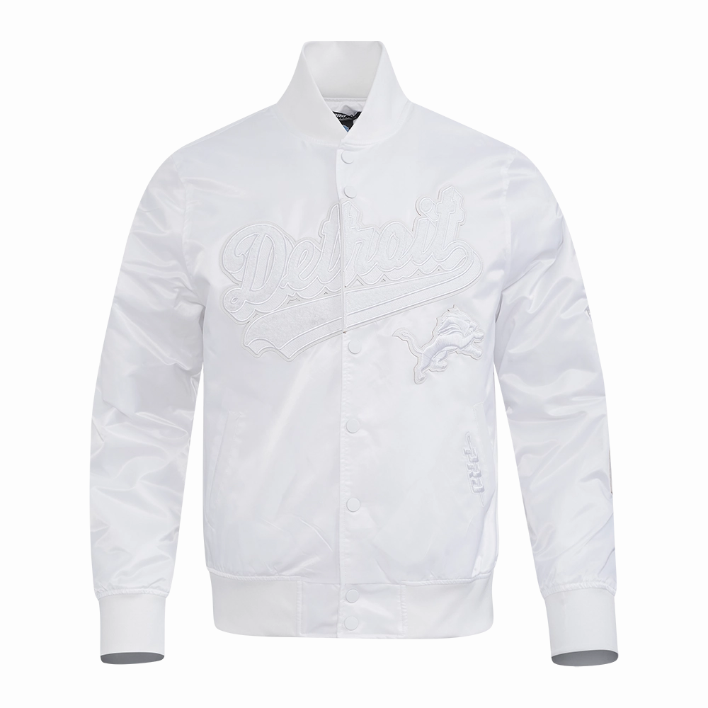 NFL DETROIT LIONS WHITE OUT MEN'S SATIN JACKET (WHITE)