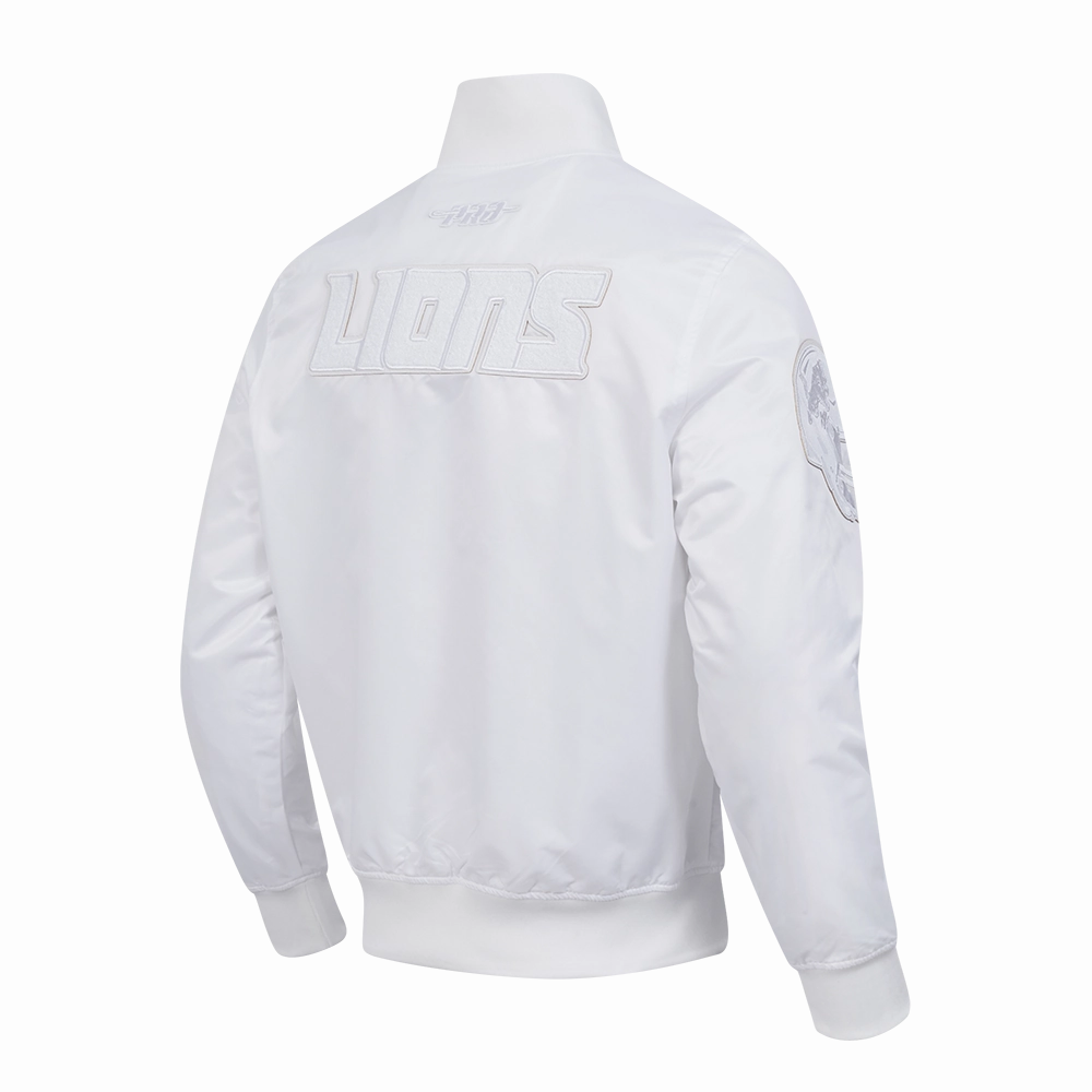 NFL DETROIT LIONS WHITE OUT MEN'S SATIN JACKET (WHITE)