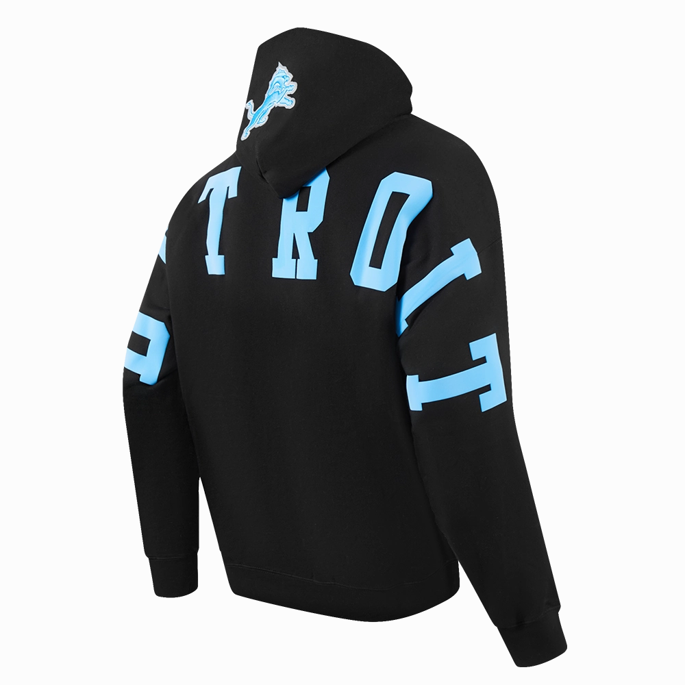 NFL DETROIT LIONS WINGSPAN MEN'S DROP SHOULDER FLEECE PULLOVER HOODIE (BLACK)