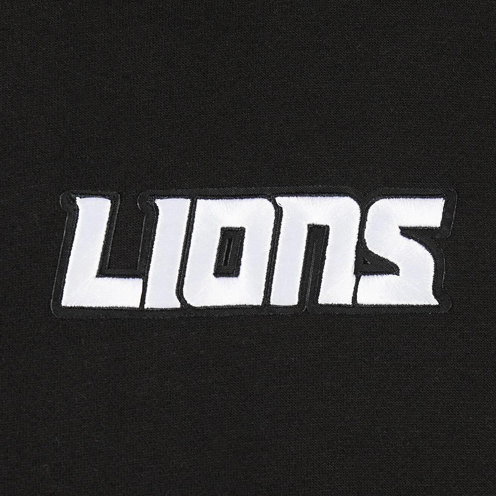 NFL DETROIT LIONS WINGSPAN MEN'S DROP SHOULDER FLEECE PULLOVER HOODIE (BLACK)