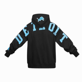 NFL DETROIT LIONS WINGSPAN MEN'S DROP SHOULDER FLEECE PULLOVER HOODIE (BLACK)
