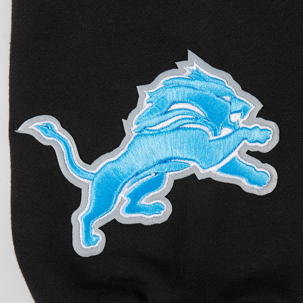 NFL DETROIT LIONS WINGSPAN MEN'S DROP SHOULDER FLEECE PULLOVER HOODIE (BLACK)