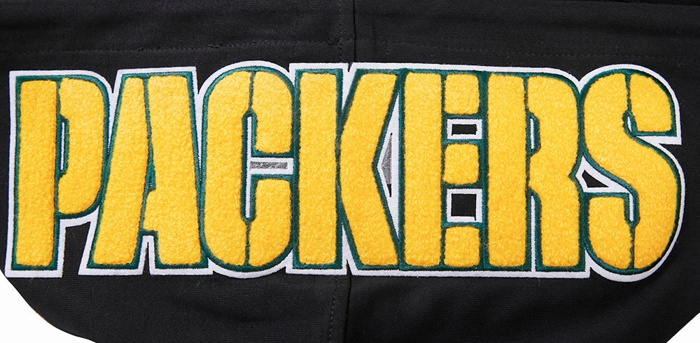 NFL GREEN BAY PACKERS  CLASSIC CHENILLE MEN'S DOUBLE KNIT  FULL ZIP HOODIE (BLACK)