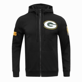 NFL GREEN BAY PACKERS  CLASSIC CHENILLE MEN'S DOUBLE KNIT  FULL ZIP HOODIE (BLACK)
