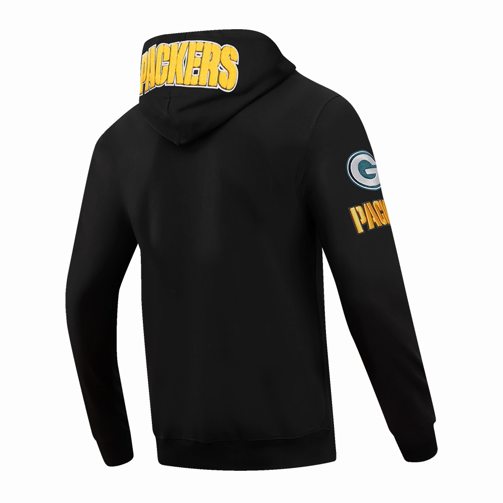 NFL GREEN BAY PACKERS  CLASSIC CHENILLE MEN'S DOUBLE KNIT  FULL ZIP HOODIE (BLACK)