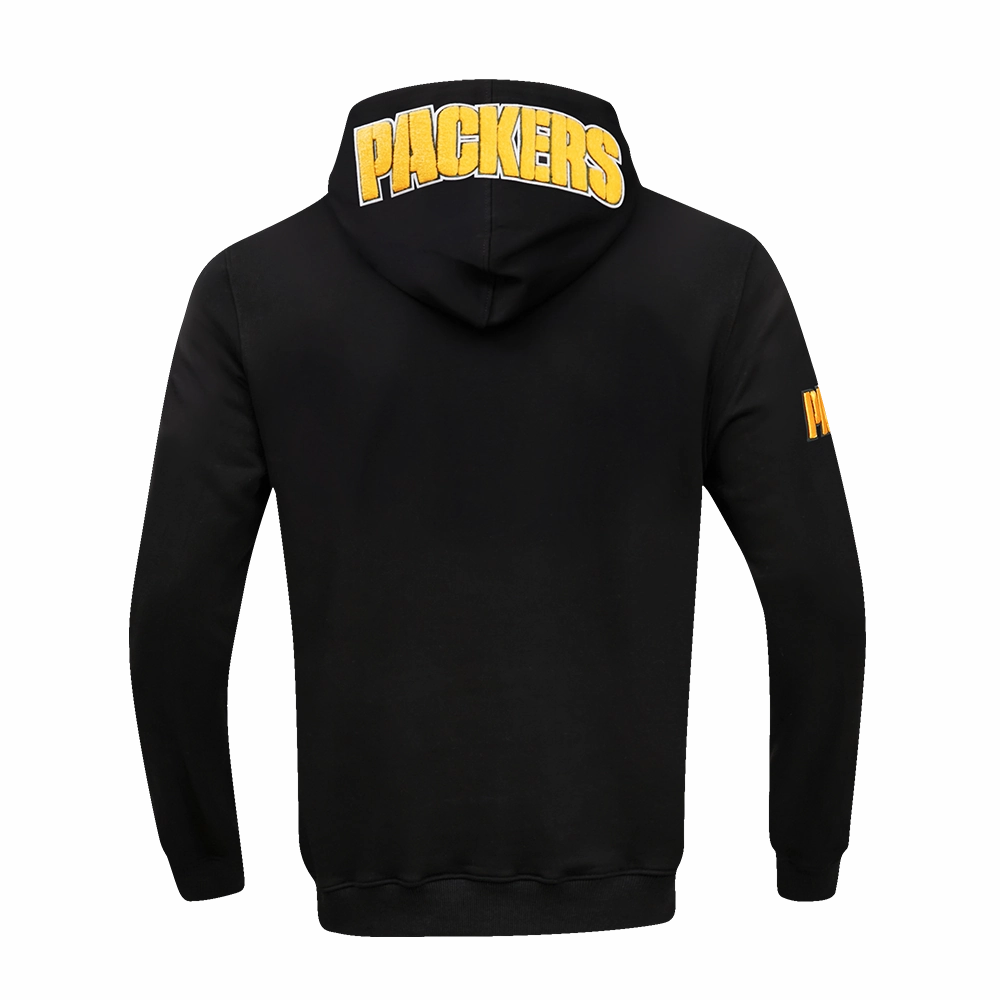 NFL GREEN BAY PACKERS  CLASSIC CHENILLE MEN'S DOUBLE KNIT  FULL ZIP HOODIE (BLACK)