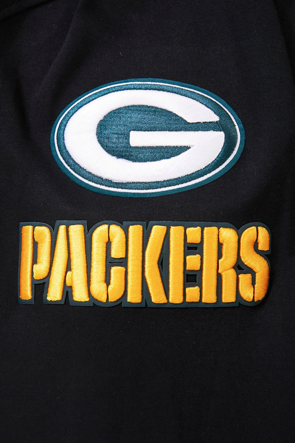 NFL GREEN BAY PACKERS  CLASSIC CHENILLE MEN'S DOUBLE KNIT  FULL ZIP HOODIE (BLACK)