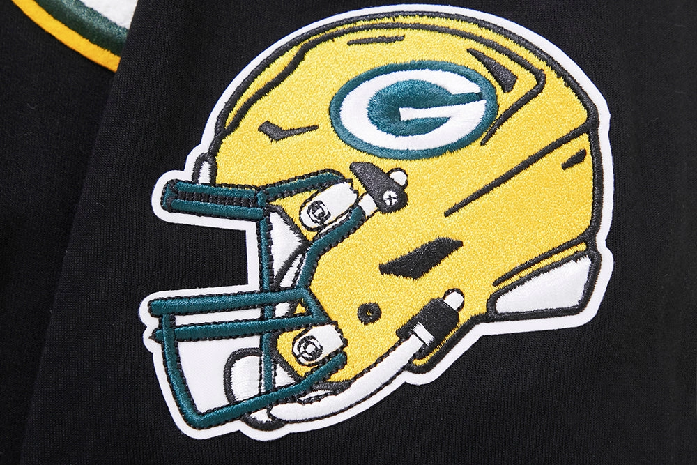 NFL GREEN BAY PACKERS  CLASSIC CHENILLE MEN'S DOUBLE KNIT  FULL ZIP HOODIE (BLACK)