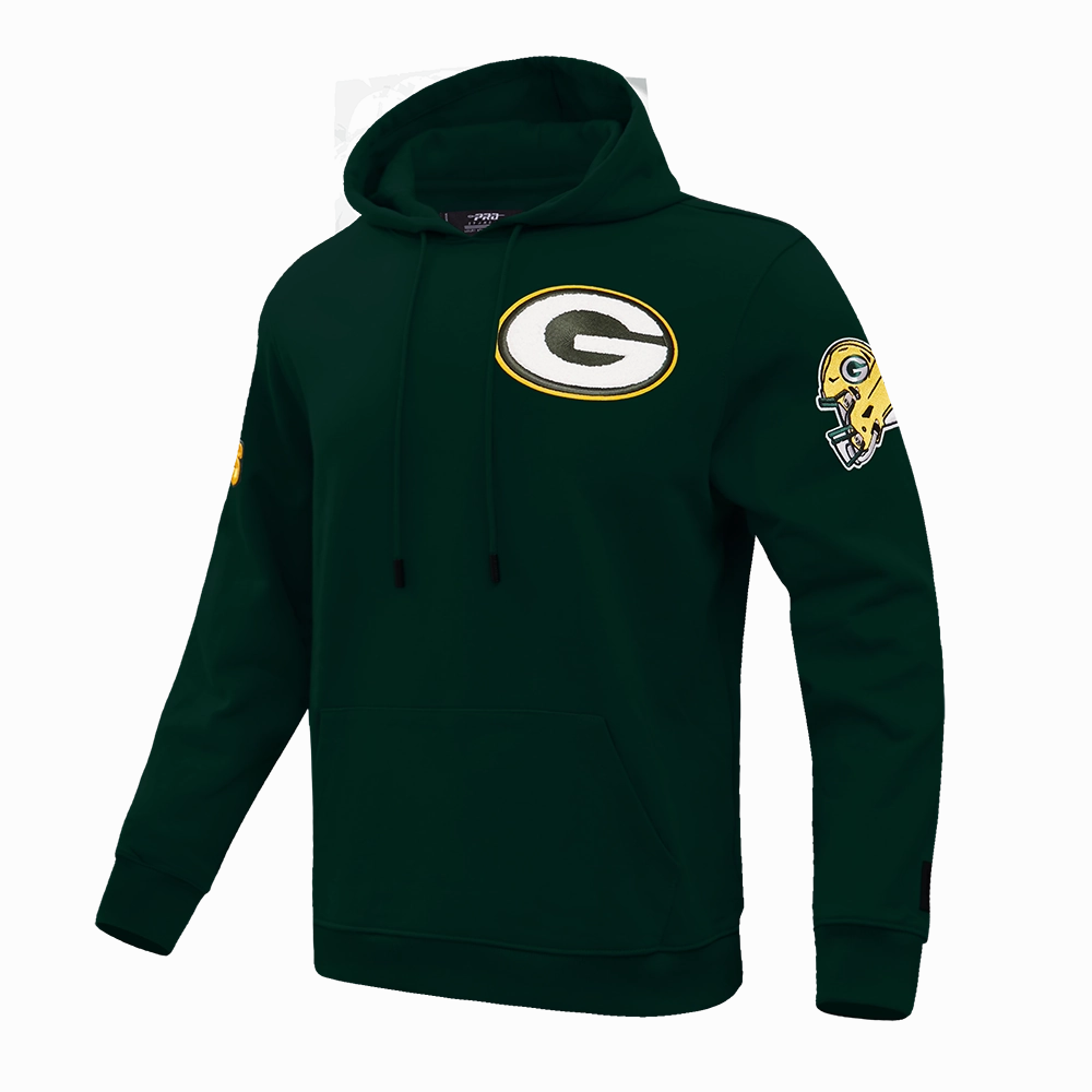 NFL GREEN BAY PACKERS  CLASSIC CHENILLE MEN'S DOUBLE KNIT PULLOVER HOODIE (FOREST GREEN)