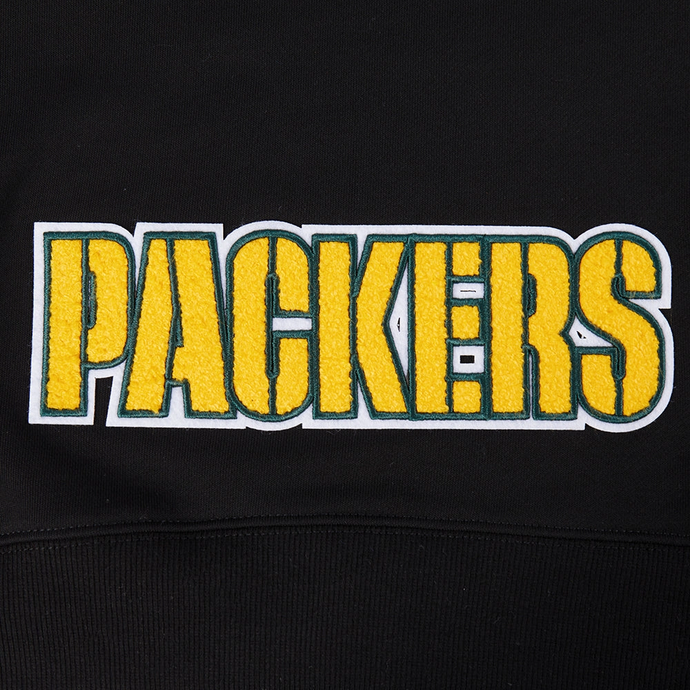NFL GREEN BAY PACKERS CLASSIC WOMEN'S FLEECE CROPPED PULLOVER HOODIE (BLACK)