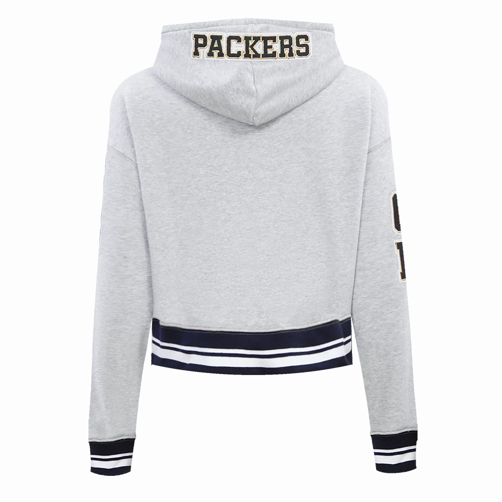 NFL GREEN BAY PACKERS PRO PREP RIB FLEECE WOMEN'S CROPPED PULLOVER HOODIE (HEATHER GRAY/BLACK)