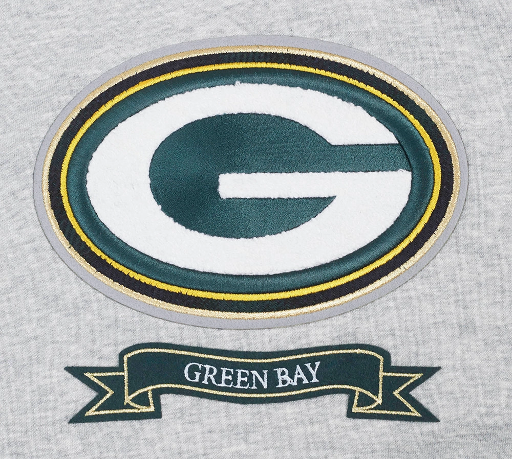 NFL GREEN BAY PACKERS PRO PREP RIB FLEECE WOMEN'S CROPPED PULLOVER HOODIE (HEATHER GRAY/BLACK)