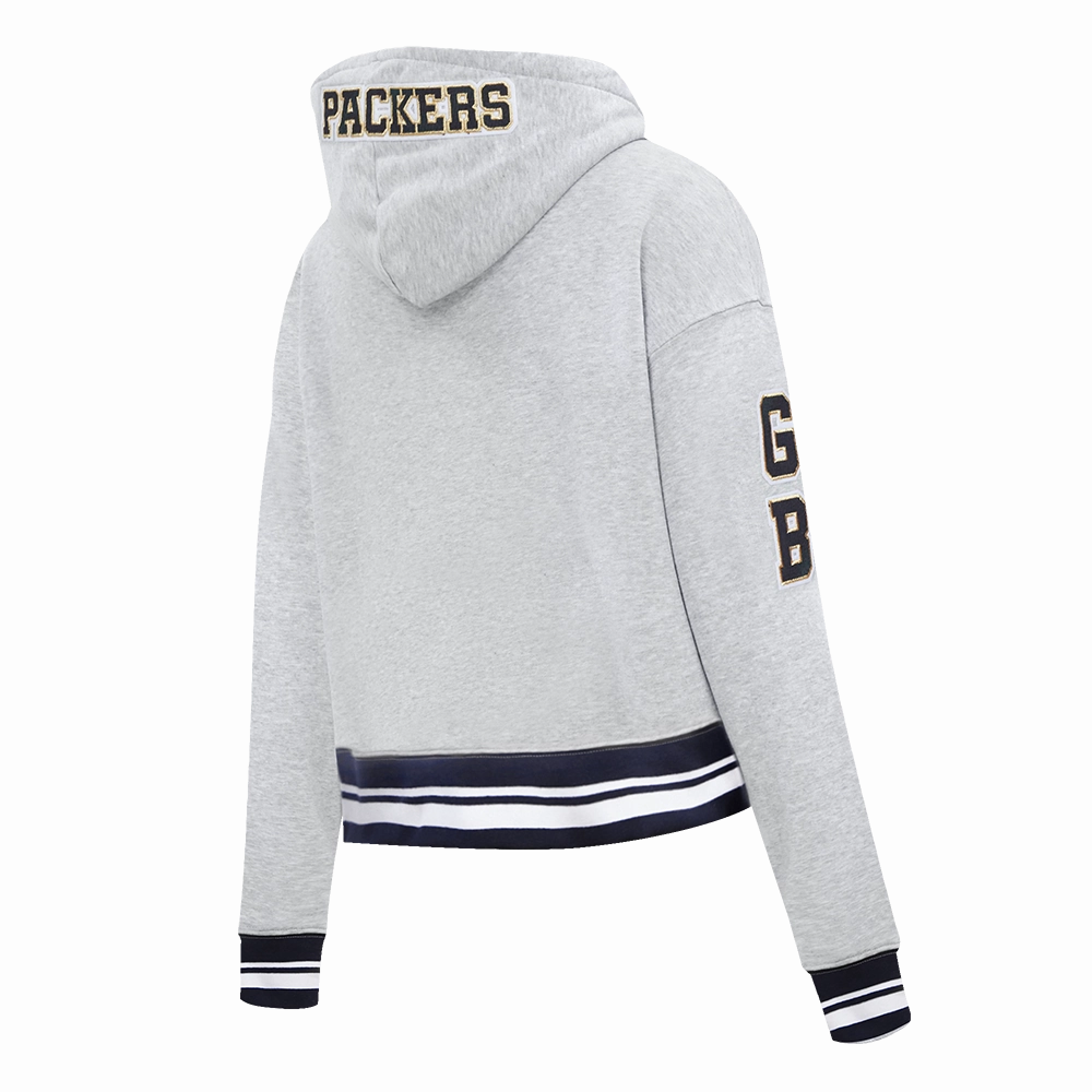 NFL GREEN BAY PACKERS PRO PREP RIB FLEECE WOMEN'S CROPPED PULLOVER HOODIE (HEATHER GRAY/BLACK)