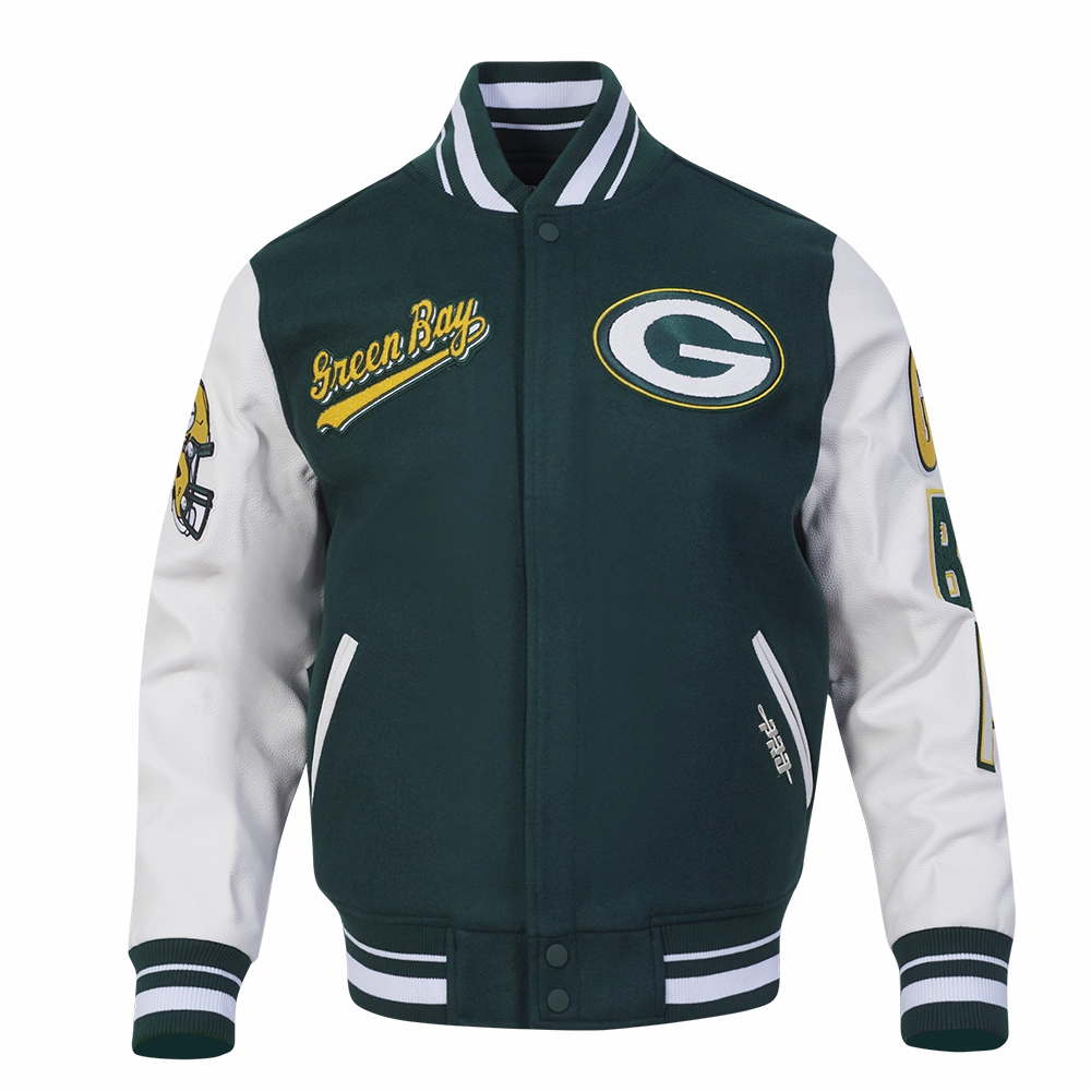NFL GREEN BAY PACKERS SCRIPT TAIL MEN'S RIB WOOL VARSITY (FOREST GREEN/WHITE)