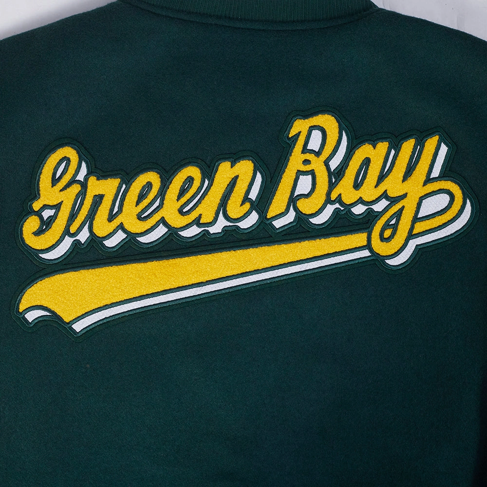 NFL GREEN BAY PACKERS SCRIPT TAIL MEN'S RIB WOOL VARSITY (FOREST GREEN/WHITE)