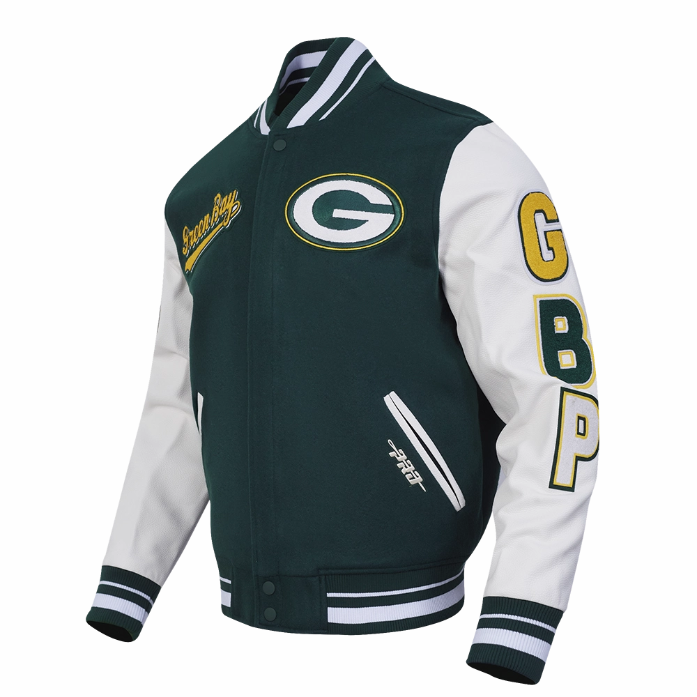 NFL GREEN BAY PACKERS SCRIPT TAIL MEN'S RIB WOOL VARSITY (FOREST GREEN/WHITE)