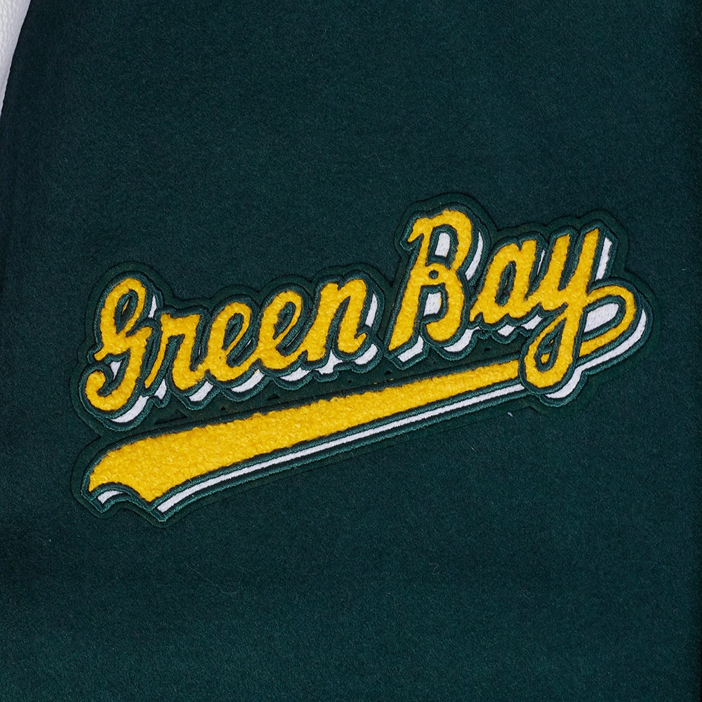 NFL GREEN BAY PACKERS SCRIPT TAIL MEN'S RIB WOOL VARSITY (FOREST GREEN/WHITE)
