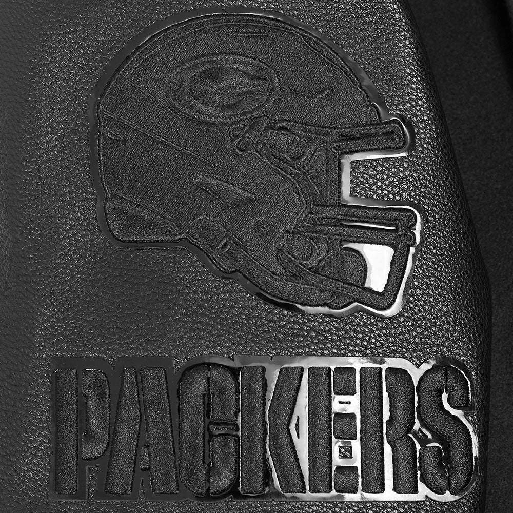 NFL GREEN BAY PACKERS TRIPLE BLACK MEN'S WOOL VARSITY JACKET (TRIPLE BLACK MEN'S)
