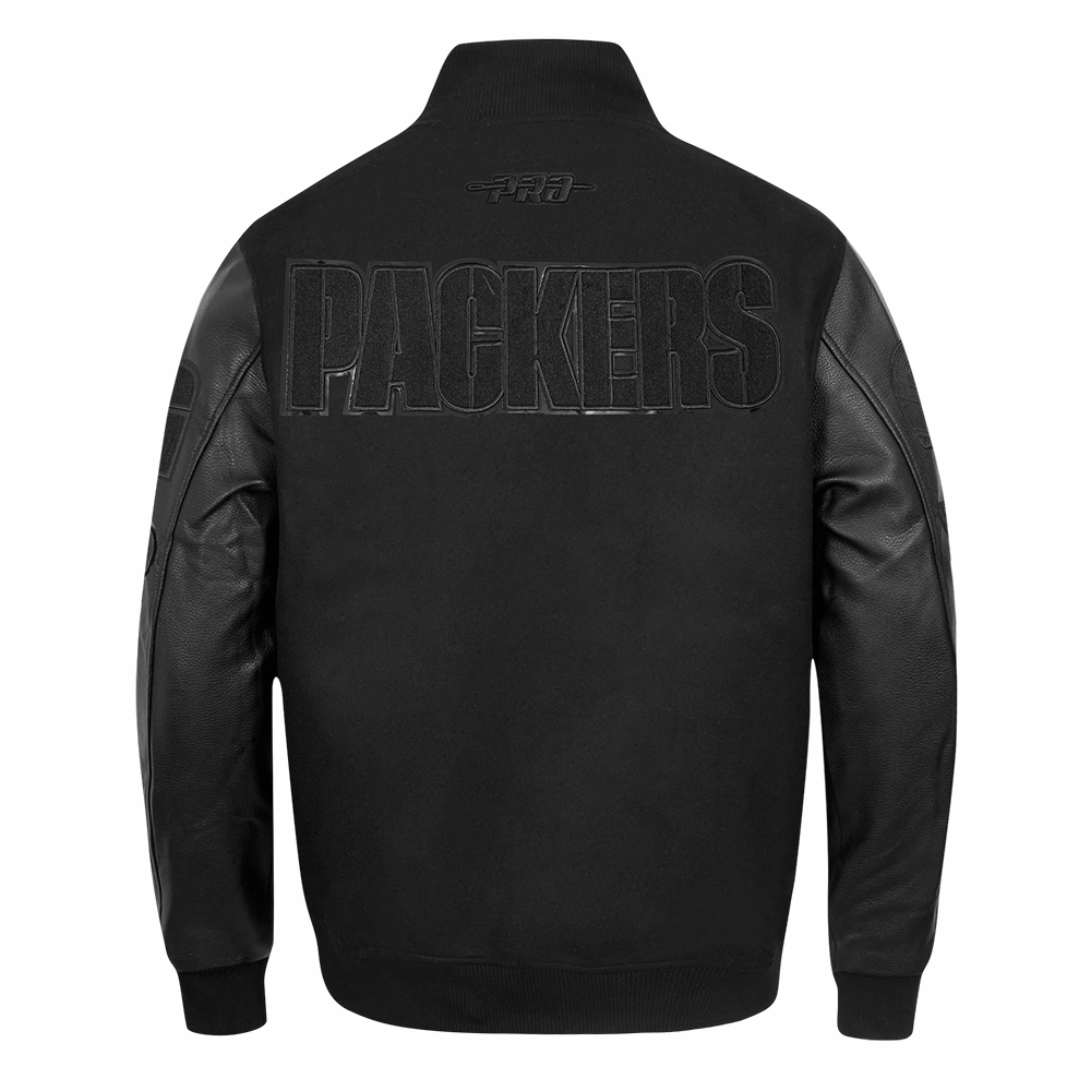 NFL GREEN BAY PACKERS TRIPLE BLACK MEN'S WOOL VARSITY JACKET (TRIPLE BLACK MEN'S)