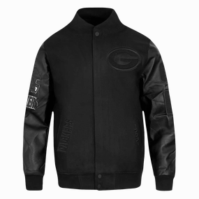 NFL GREEN BAY PACKERS TRIPLE BLACK MEN'S WOOL VARSITY JACKET (TRIPLE BLACK MEN'S)