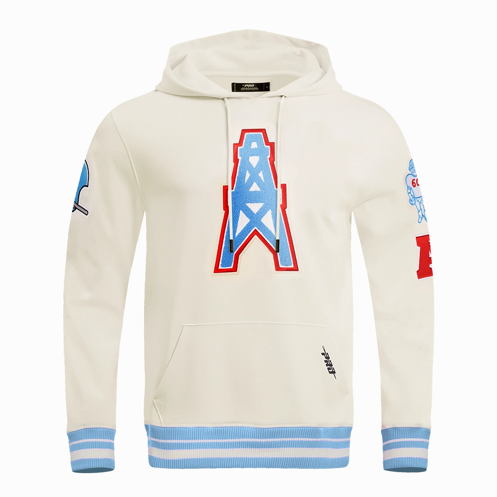NFL HOUSTON OILERS RETRO CLASSIC MEN'S PULLOVER HOODIE (EGGSHELL/ UNIVERSITY BLUE)