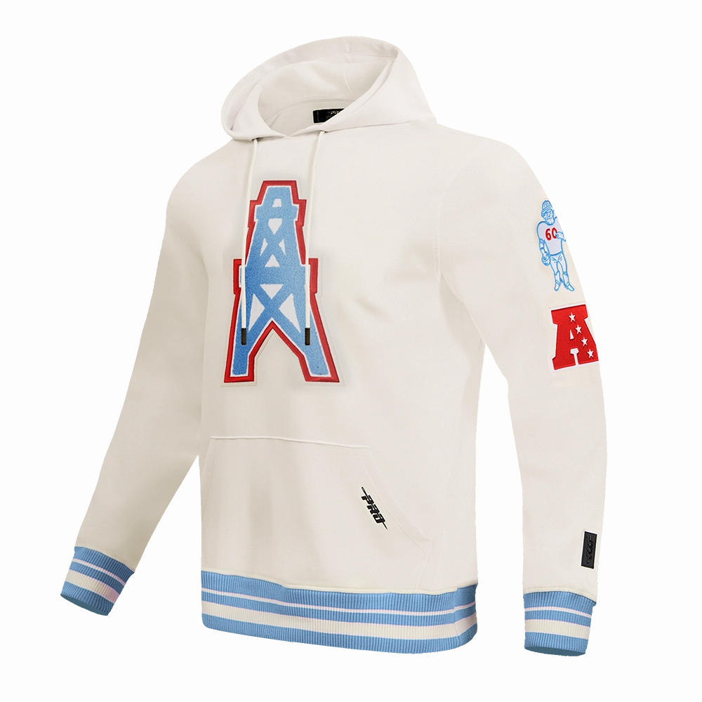 NFL HOUSTON OILERS RETRO CLASSIC MEN'S PULLOVER HOODIE (EGGSHELL/ UNIVERSITY BLUE)