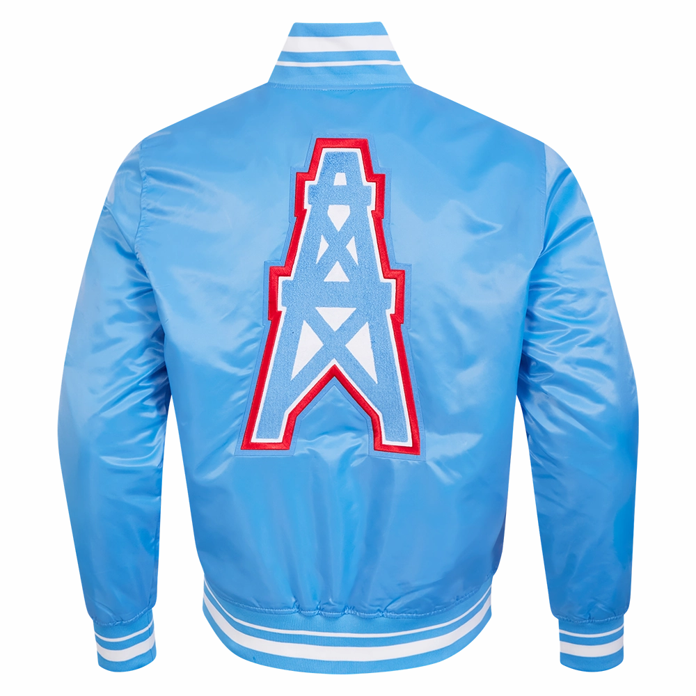 NFL HOUSTON OILERS RETRO CLASSIC MEN'S RIB SATIN JACKET (UNIVERSITY BLUE)