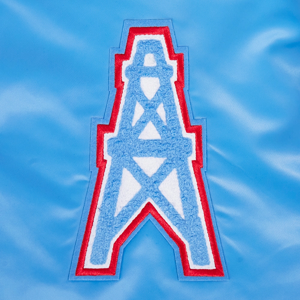 NFL HOUSTON OILERS RETRO CLASSIC MEN'S RIB SATIN JACKET (UNIVERSITY BLUE)