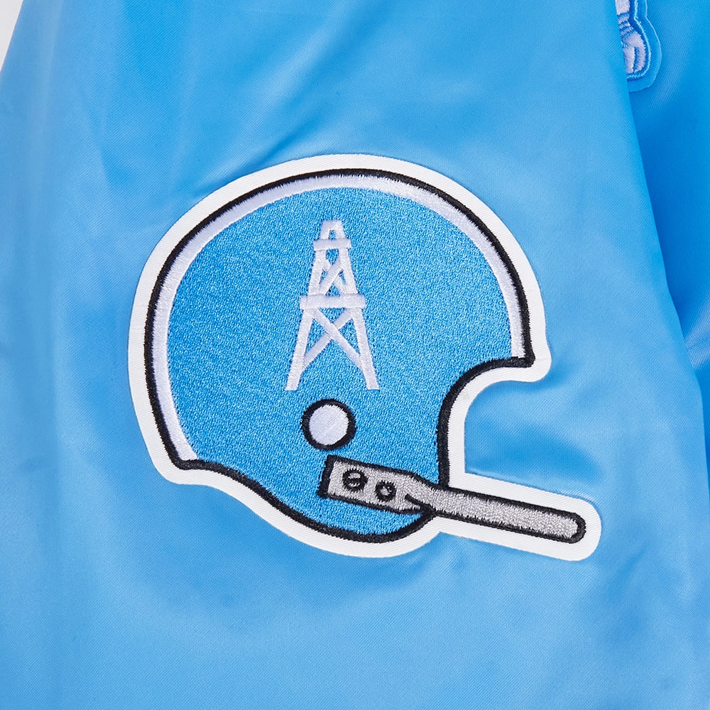 NFL HOUSTON OILERS RETRO CLASSIC MEN'S RIB SATIN JACKET (UNIVERSITY BLUE)