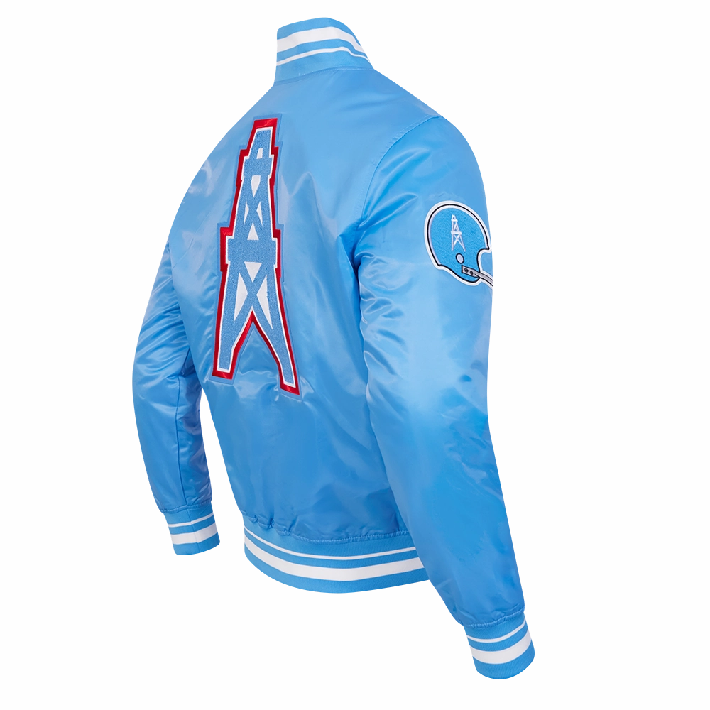 NFL HOUSTON OILERS RETRO CLASSIC MEN'S RIB SATIN JACKET (UNIVERSITY BLUE)