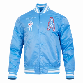 NFL HOUSTON OILERS RETRO CLASSIC MEN'S RIB SATIN JACKET (UNIVERSITY BLUE)
