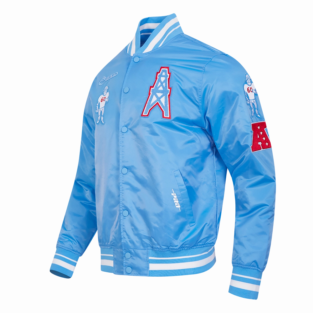 NFL HOUSTON OILERS RETRO CLASSIC MEN'S RIB SATIN JACKET (UNIVERSITY BLUE)