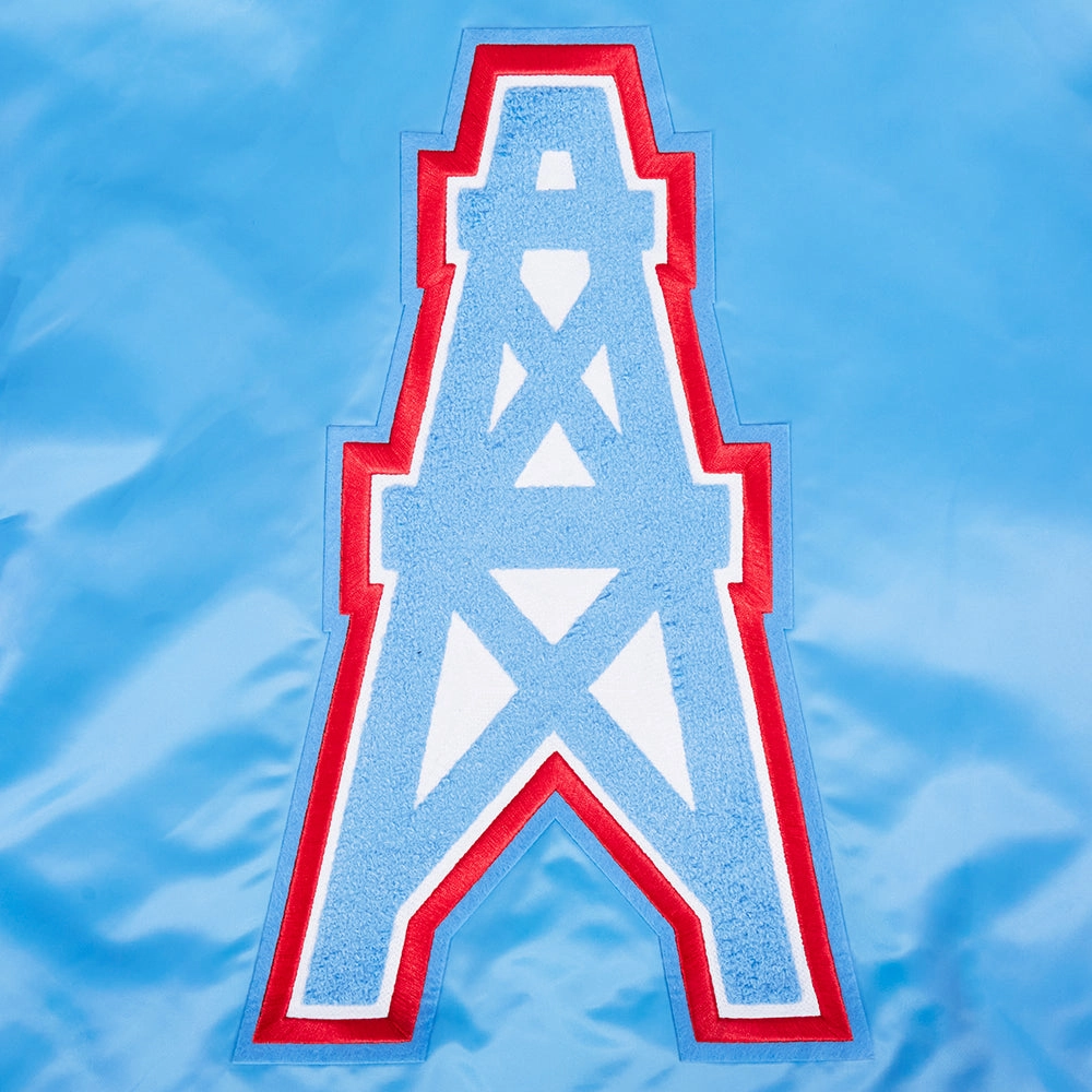 NFL HOUSTON OILERS RETRO CLASSIC MEN'S RIB SATIN JACKET (UNIVERSITY BLUE)