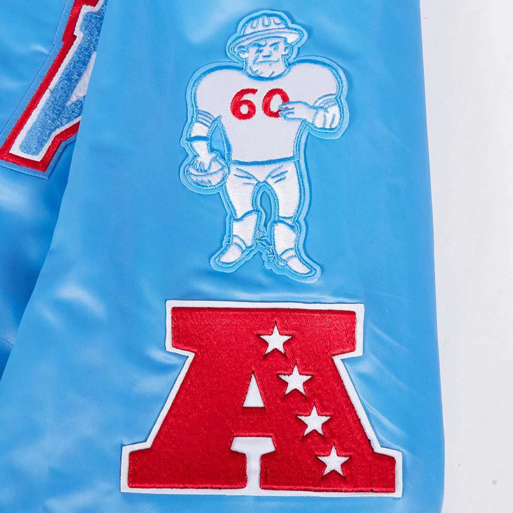 NFL HOUSTON OILERS RETRO CLASSIC MEN'S RIB SATIN JACKET (UNIVERSITY BLUE)
