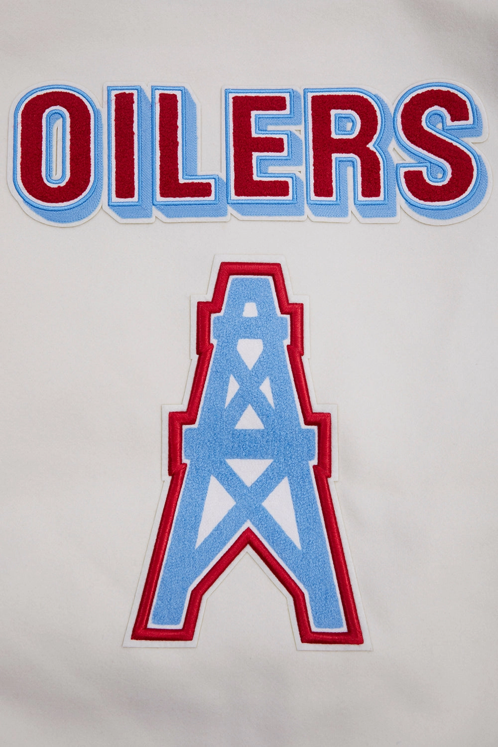 NFL HOUSTON OILERS RETRO CLASSIC MEN'S RIB WOOL VARSITY JACKET (EGGSHELL/ UNIVERSITY BLUE)