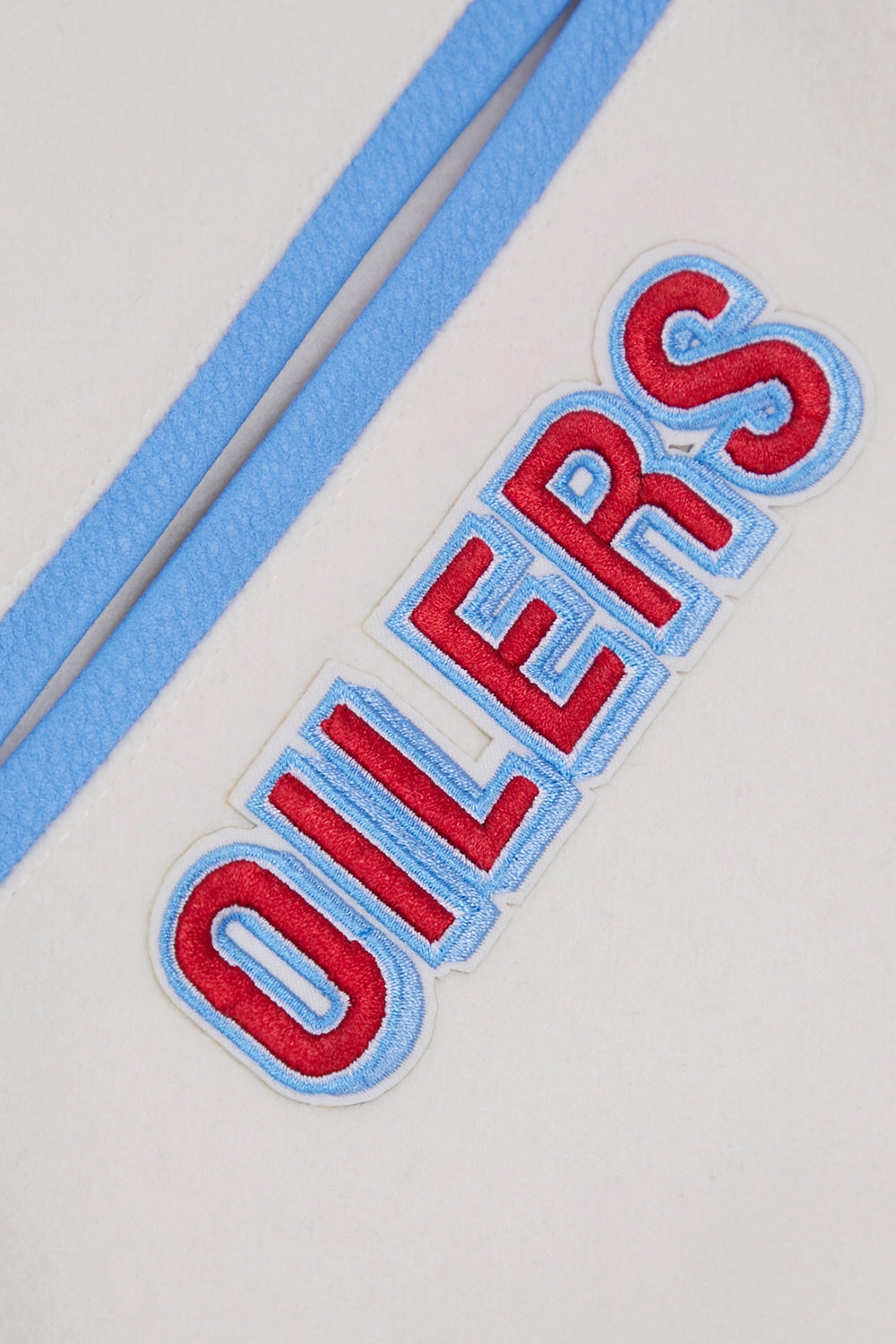 NFL HOUSTON OILERS RETRO CLASSIC MEN'S RIB WOOL VARSITY JACKET (EGGSHELL/ UNIVERSITY BLUE)