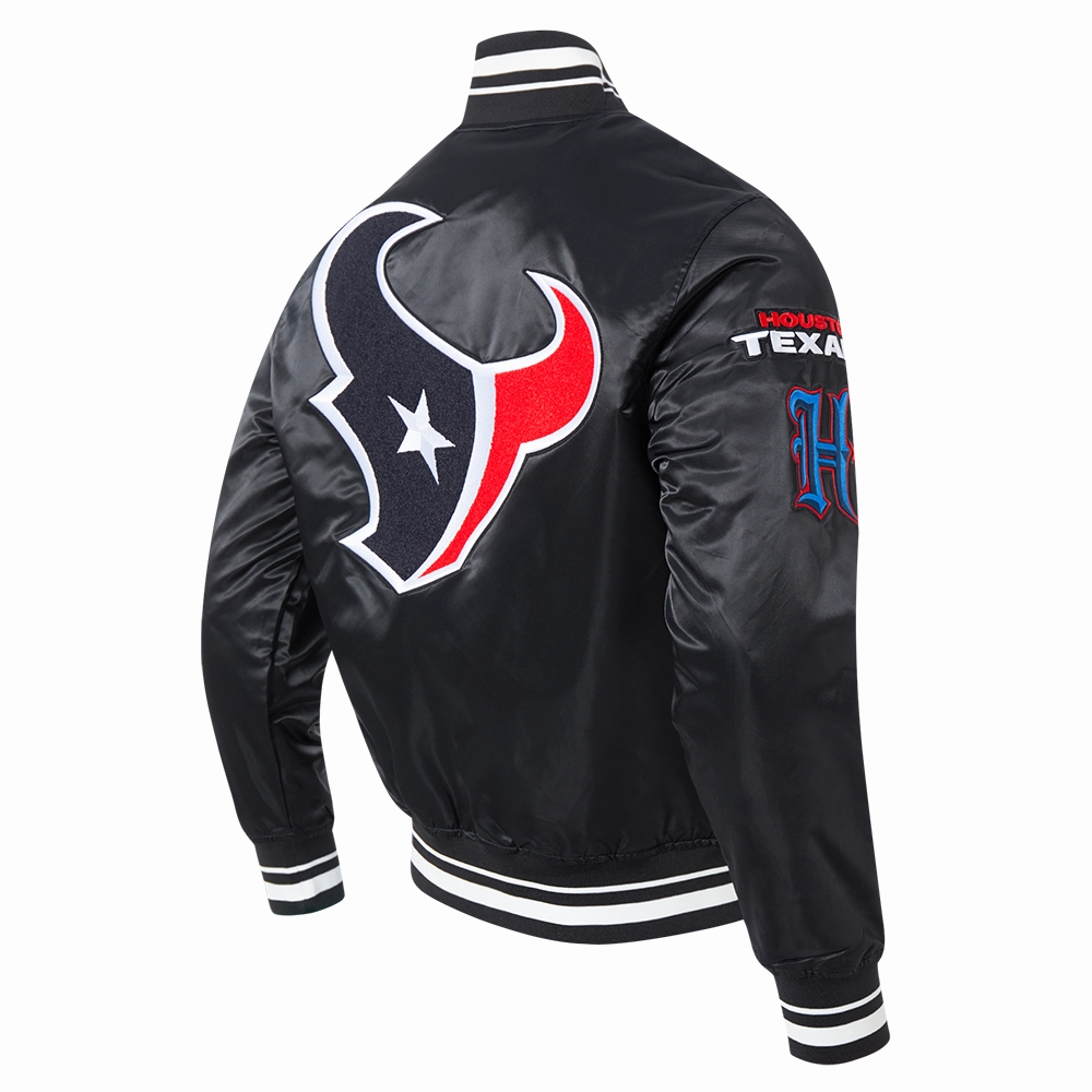 NFL HOUSTON TEXANS CLASSIC MASH UP MEN'S RIB SATIN JACKET (BLACK)