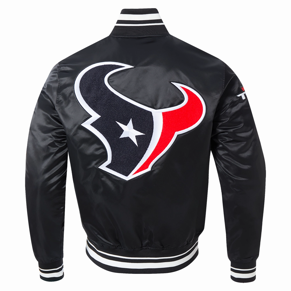 NFL HOUSTON TEXANS CLASSIC MASH UP MEN'S RIB SATIN JACKET (BLACK)