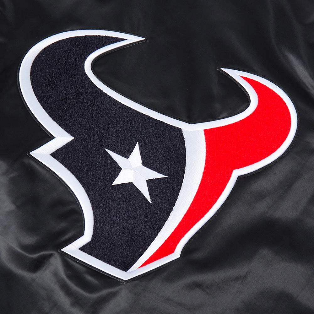 NFL HOUSTON TEXANS CLASSIC MASH UP MEN'S RIB SATIN JACKET (BLACK)