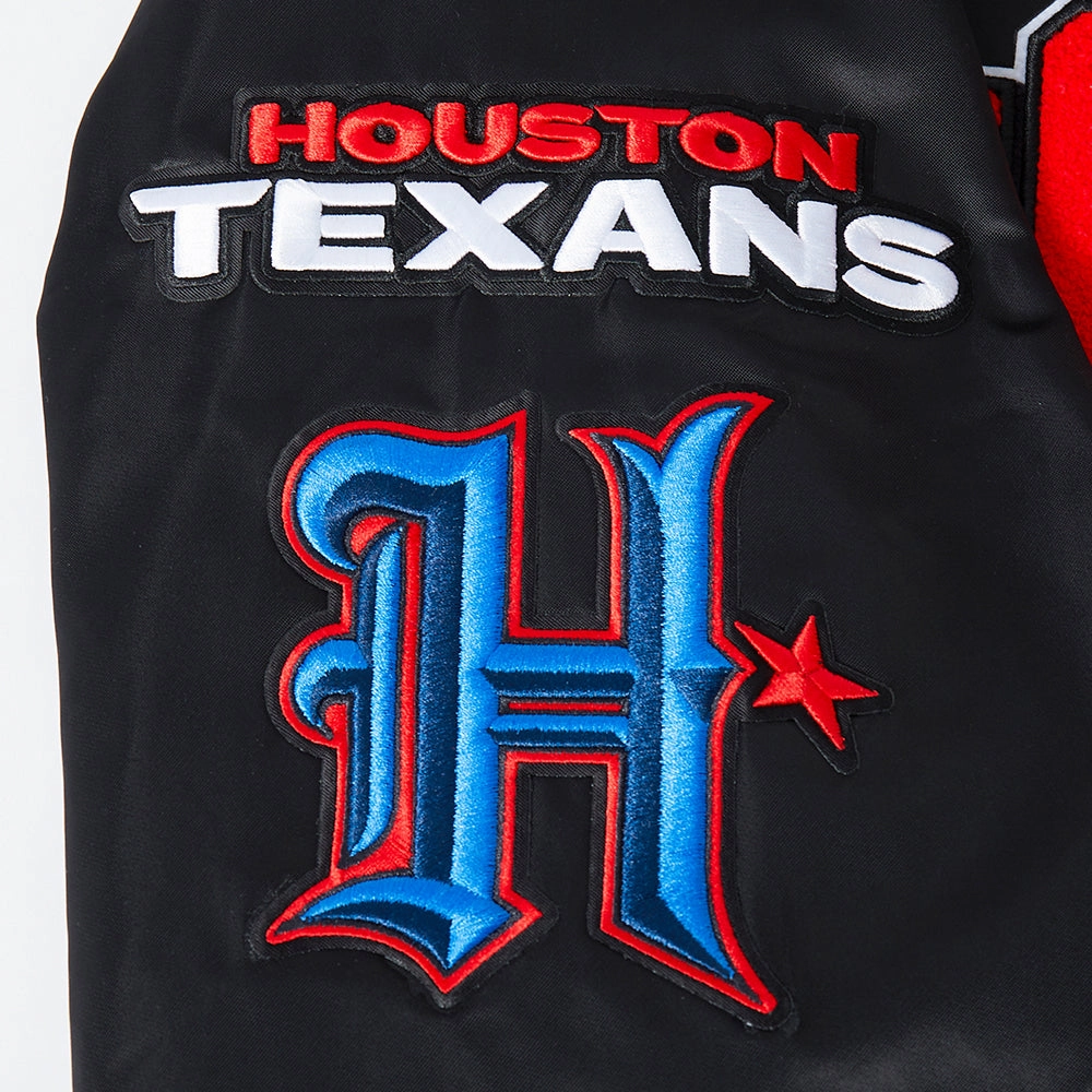 NFL HOUSTON TEXANS CLASSIC MASH UP MEN'S RIB SATIN JACKET (BLACK)
