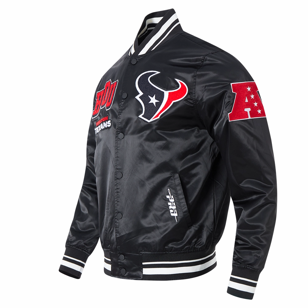 NFL HOUSTON TEXANS CLASSIC MASH UP MEN'S RIB SATIN JACKET (BLACK)