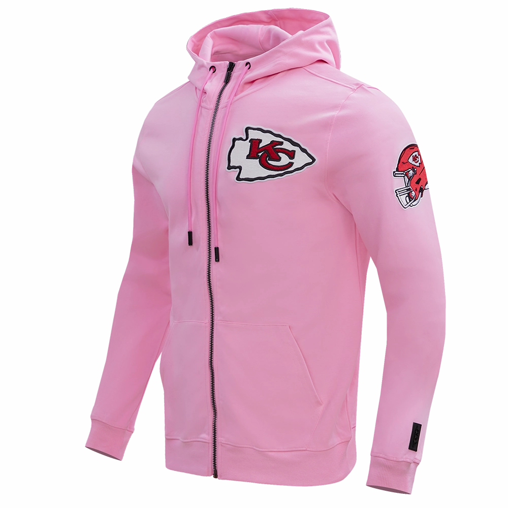 NFL KANSAS CITY CHIEFS CLASSIC CHENILLE MEN'S FULL ZIP HOODIE  (PINK)