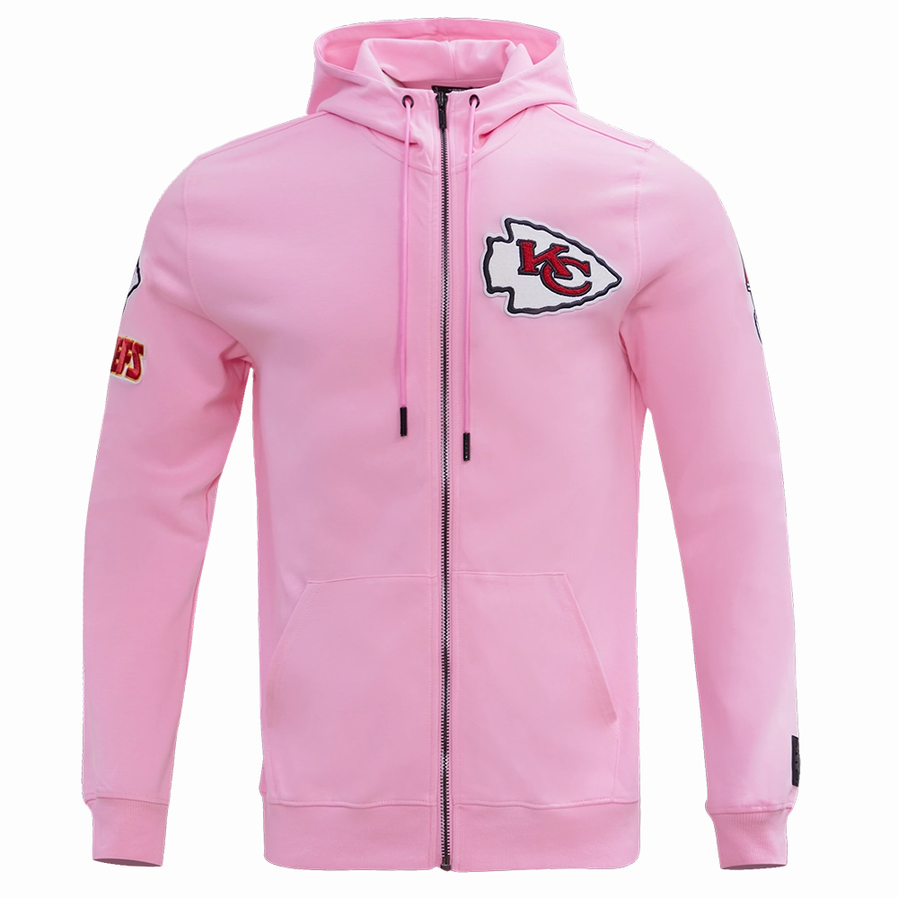 NFL KANSAS CITY CHIEFS CLASSIC CHENILLE MEN'S FULL ZIP HOODIE  (PINK)