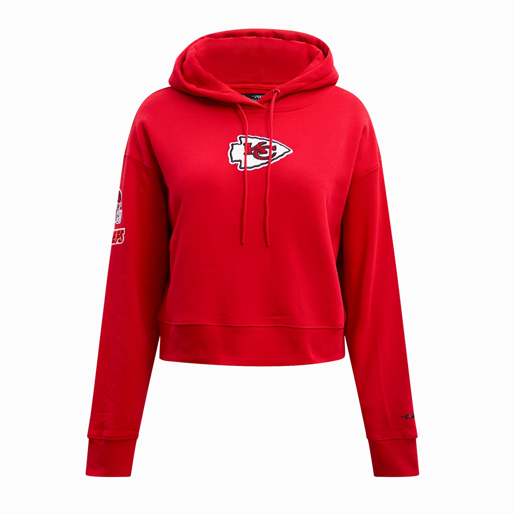 NFL KANSAS CITY CHIEFS CLASSIC WOMEN'S FLEECE CROPPED PULLOVER HOODIE (RED)