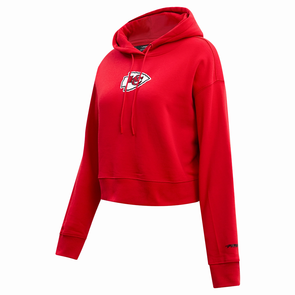 NFL KANSAS CITY CHIEFS CLASSIC WOMEN'S FLEECE CROPPED PULLOVER HOODIE (RED)