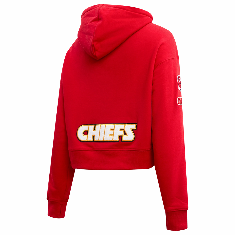 NFL KANSAS CITY CHIEFS CLASSIC WOMEN'S FLEECE CROPPED PULLOVER HOODIE (RED)