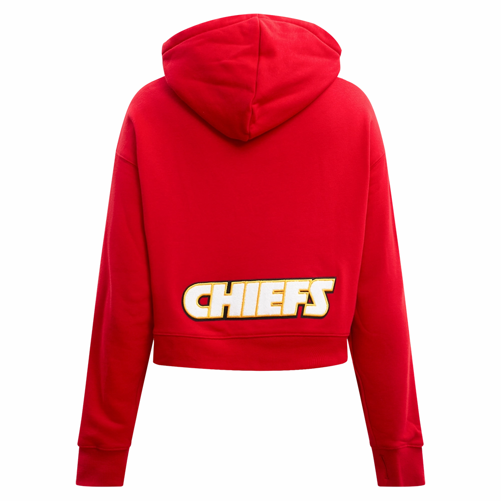 NFL KANSAS CITY CHIEFS CLASSIC WOMEN'S FLEECE CROPPED PULLOVER HOODIE (RED)