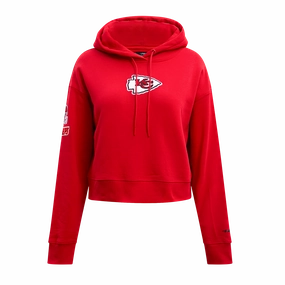NFL KANSAS CITY CHIEFS CLASSIC WOMEN'S FLEECE CROPPED PULLOVER HOODIE (RED)