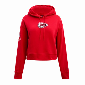 NFL KANSAS CITY CHIEFS CLASSIC WOMEN'S FLEECE CROPPED PULLOVER HOODIE (RED)