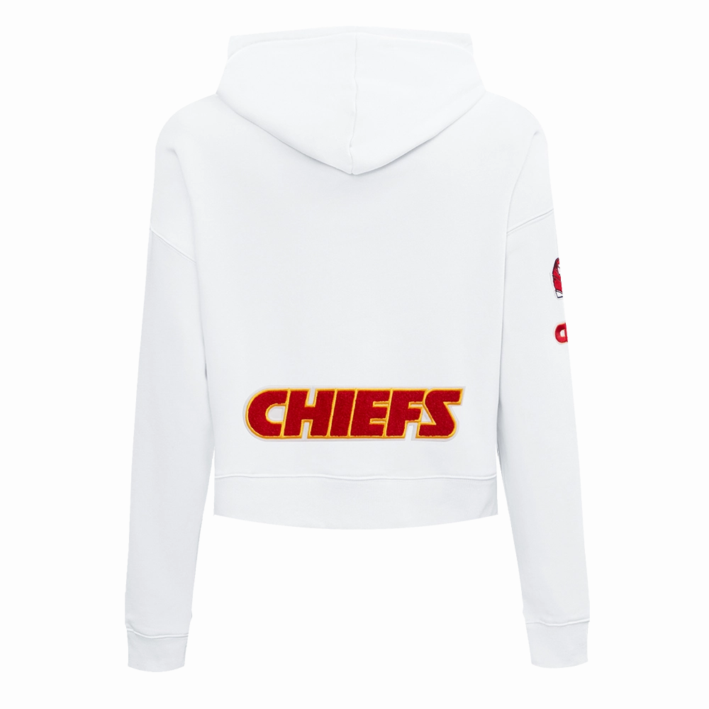 NFL KANSAS CITY CHIEFS CLASSIC WOMEN'S FLEECE CROPPED PULLOVER HOODIE (WHITE)